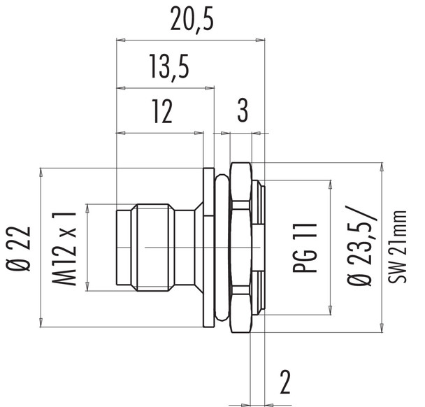 Binder 09-0437-87-05 M12-A Male panel mount connector, Contacts: 5, unshielded, solder, IP67, PG 11