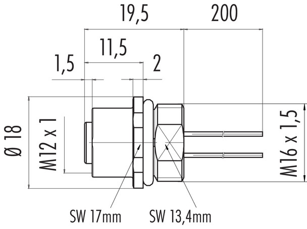 Binder 76-4332-0011-00008-0200 M12-A Female panel mount connector, Contacts: 8, unshielded, single wires, IP67, UL, M16x1,5