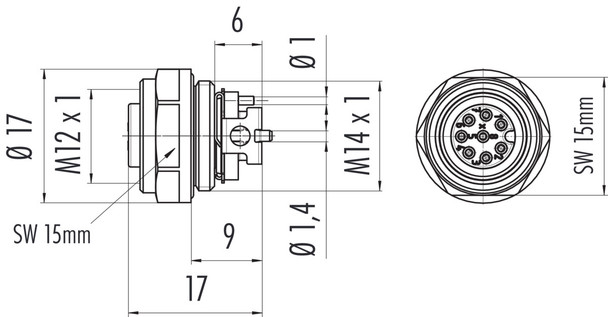 Binder 99-3482-401-08 M12-A Female panel mount connector, Contacts: 8, shieldable, SMT, IP67