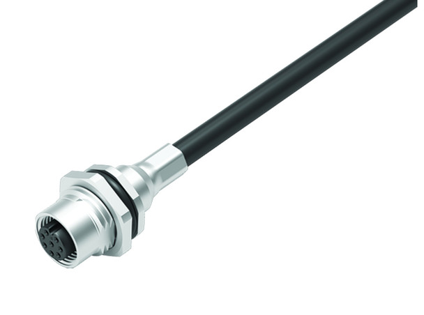 Binder 70-3482-288-08 M12-A Female panel mount connector, Contacts: 8, shielded, with cable assembled, IP68, M16x1,5, PUR, black, 8 x 0.25 mm², front fastened, 0.5 m | American Cable Assemblies