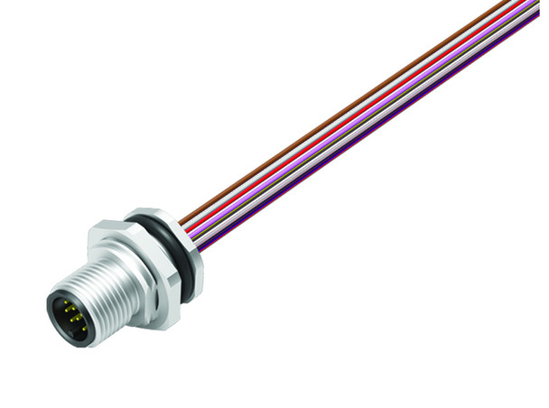 Binder 76-2631-1111-00012-0200 M12-A Male panel mount connector, Contacts: 12, unshielded, single wires, IP68, UL, M16x1,5, front fastened, stainless steel | American Cable Assemblies
