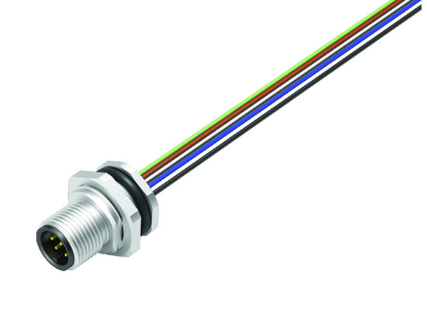 Binder 76-2631-1111-00008-0200 M12-A Male panel mount connector, Contacts: 8, unshielded, single wires, IP68, UL, M16x1,5, front fastened, stainless steel | American Cable Assemblies