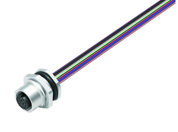 Binder 76-2632-1111-00012-0200 M12-A Female panel mount connector, Contacts: 12, unshielded, single wires, IP68, UL, M16x1,5, front fastened, stainless steel | American Cable Assemblies