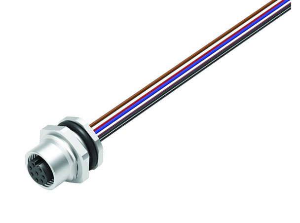 Binder 76-2632-1111-00008-0200 M12-A Female panel mount connector, Contacts: 8, unshielded, single wires, IP68, UL, M16x1,5, front fastened, stainless steel | American Cable Assemblies