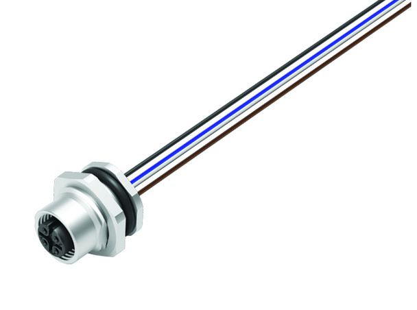 Binder 76-2632-1111-00004-0200 M12-A Female panel mount connector, Contacts: 4, unshielded, single wires, IP68, UL, M16x1,5, front fastened, stainless steel | American Cable Assemblies