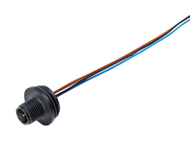 Binder 76-4631-0011-00004-0200 M12-A Male panel mount connector, Contacts: 4, unshielded, single wires, IP67, UL, M20x1,5 | American Cable Assemblies