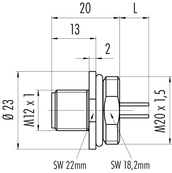 Binder 76-4631-0011-00008-0200 M12-A Male panel mount connector, Contacts: 8, unshielded, single wires, IP67, UL, M20x1,5