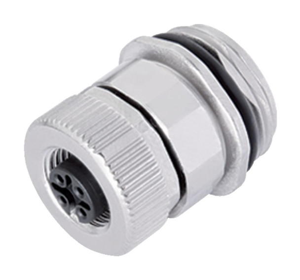 Binder 86-0432-0003-00004 M12-A Female panel mount connector, Contacts: 4, unshielded, screw clamp, IP67, UL, VDE, M20x1,5 | American Cable Assemblies