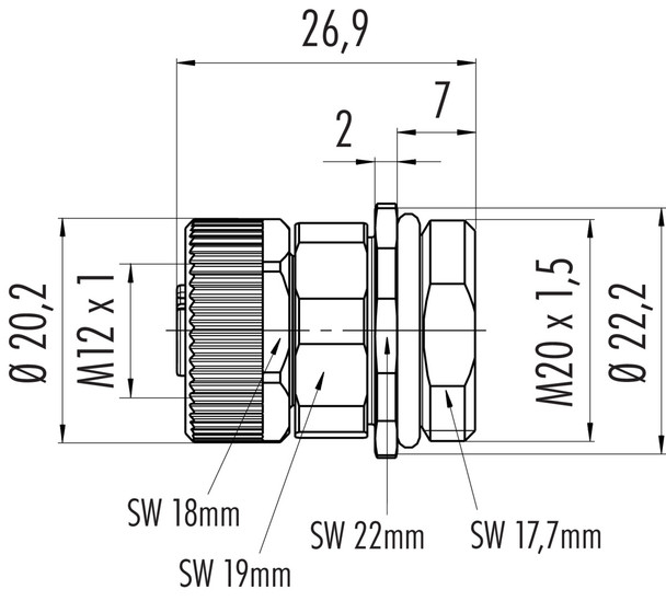 Binder 86-0432-0003-00005 M12-A Female panel mount connector, Contacts: 5, unshielded, screw clamp, IP67, UL, VDE, M20x1,5
