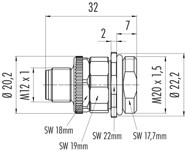 Binder 99-0431-500-04 M12-A Male panel mount connector, Contacts: 4, unshielded, screw clamp, IP67, UL, M20x1,5, for the power supply