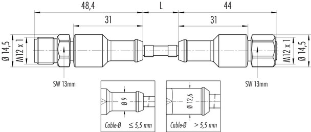 Binder 77-3730-3729-40908-1000 M12-A Connecting cable for food and beverage industry, Contacts: 8, unshielded, moulded on the cable, IP69K, Ecolab, FDA compliant, Special TPE, grey, 8 x 0.25 mm², stainless steel, 10 m