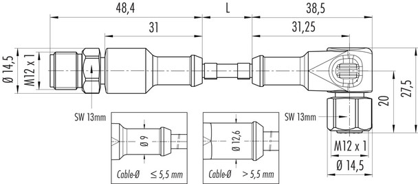 Binder 77-3734-3729-40912-1000 M12-A Connecting cable for food and beverage industry, Contacts: 12, unshielded, moulded on the cable, IP69K, Ecolab, FDA compliant, Special TPE, grey, 12 x 0.25 mm², stainless steel, 10 m
