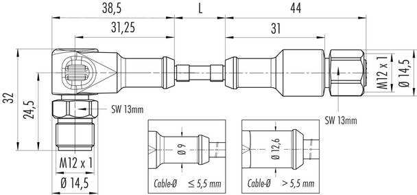 Binder 77-3730-3727-40403-0200 M12-A Connecting cable for food and beverage industry, Contacts: 3, unshielded, moulded on the cable, IP69K, Ecolab, FDA compliant, Special TPE, grey, 3 x 0.34 mm², stainless steel, 2 m