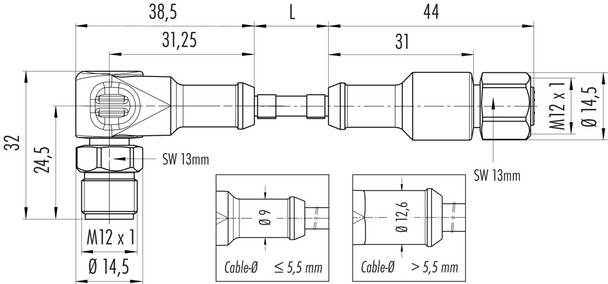 Binder 77-3730-3727-40405-0500 M12-A Connecting cable for food and beverage industry, Contacts: 5, unshielded, moulded on the cable, IP69K, Ecolab, FDA compliant, Special TPE, grey, 5 x 0.34 mm², stainless steel, 5 m