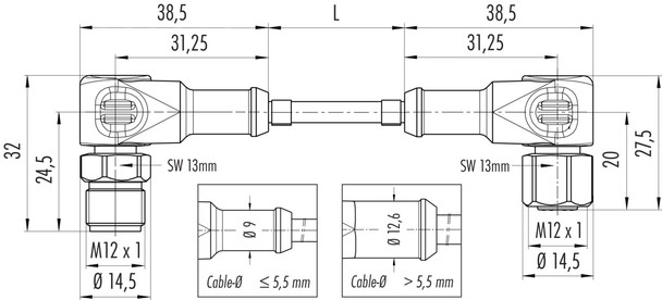 Binder 77-3734-3727-20908-0500 M12-A Connecting cable for food and beverage industry, Contacts: 8, unshielded, moulded on the cable, IP69K, UL, Ecolab, PVC, grey, 8 x 0.25 mm², stainless steel, 5 m