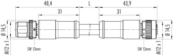 Binder 77-0606-0605-50704-0200 M12-A Connecting cable male cable connector - female cable connector, Contacts: 4, unshielded, moulded on the cable, IP68, UL, PUR, black, 4 x 1.50 mm², 2 m