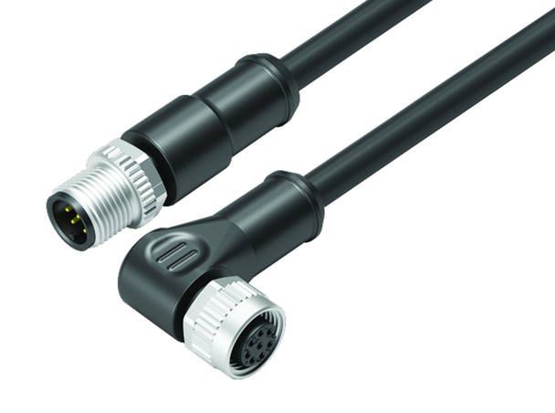 Binder 77-3434-3429-50708-0200 M12-A Connecting cable male cable connector - female angled connector, Contacts: 8, unshielded, moulded on the cable, IP68/IP69K, UL, PUR, black, 8 x 0.25 mm², 2 m | American Cable Assemblies