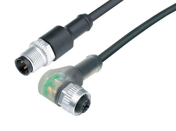 Binder 77-3634-3429-50004-0100 M12-A Connecting cable male cable connector - female angled connector with LED, Contacts: 4, unshielded, moulded on the cable, IP69K, UL, PUR, black, 4 x 0.34 mm², 1 m | American Cable Assemblies
