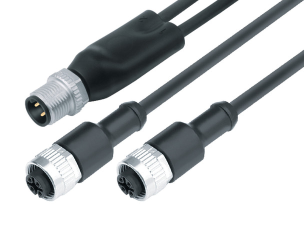 Binder 77-9829-3430-50003-0100 Connecting Cables Connecting cable, Contacts: 4/3, unshielded, moulded on the cable, IP68, PUR, black, 3 x 0.34 mm², 1 m | American Cable Assemblies