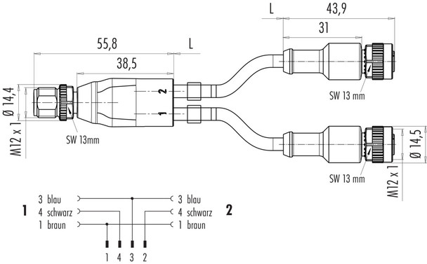 Binder 77-9829-3430-50003-0200 Connecting Cables Connecting cable, Contacts: 4/3, unshielded, moulded on the cable, IP68, PUR, black, 3 x 0.34 mm², 2 m