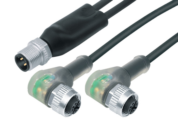 Binder 77-9829-3634-50003-0200 Connecting Cables Connecting cable, Contacts: 4/3, unshielded, moulded on the cable, IP68, PUR, black, 3 x 0.34 mm², 2 m | American Cable Assemblies