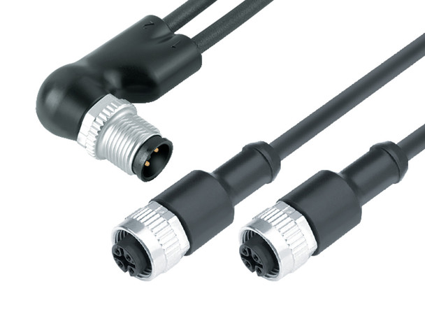 Binder 77-9827-3430-50003-0200 Connecting Cables Connecting cable, Contacts: 4/3, unshielded, moulded on the cable, IP67, PUR, black, 3 x 0.34 mm², 2 m | American Cable Assemblies