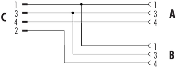 Binder 79-5280-00-04 Connecting Cables Twin distributor, Contacts: 4/3, unshielded, pluggable, IP68, UL, M8x1,0