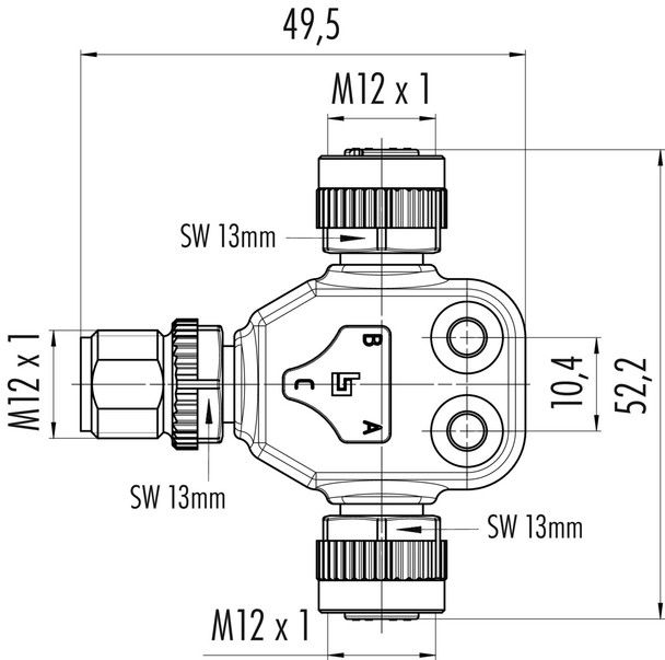 Binder 79-5256-190-05 Connecting Cables Twin distributor, Contacts: 5, unshielded, pluggable, IP68, UL, M12x1,0
