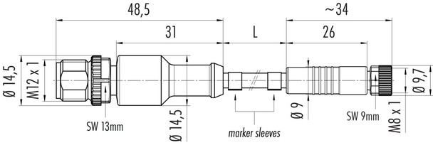 Binder 77-3429-3406-20004-1000 Connecting Cables Male cable connector - female cable connector, Contacts: 4, unshielded, moulded on the cable, IP67, UL, PVC, grey, 4 x 0.34 mm², 10 m