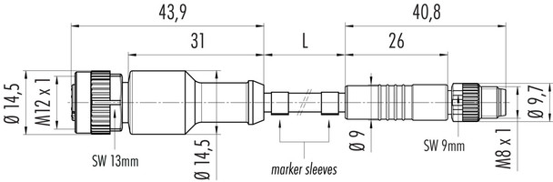 Binder 77-3430-3405-30004-0030 Connecting Cables Male cable connector - female cable connector, Contacts: 4, unshielded, moulded on the cable, IP67, UL, PUR, black, 4 x 0.34 mm², 0.3 m