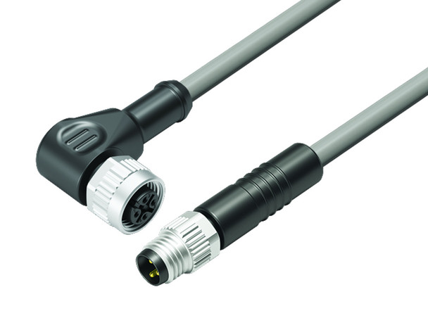 Binder 77-3434-3405-20003-0030 Connecting Cables Male cable connector - female angled connector, Contacts: 3, unshielded, moulded on the cable, IP67, UL, PVC, grey, 3 x 0.34 mm², 0.3 m | American Cable Assemblies