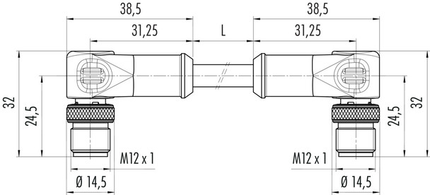 Binder 77-3527-3527-34708-0060 M12-A Connecting cable 2 male angled connector, Contacts: 8, shielded, moulded on the cable, IP67, Ethernet CAT5e, TPE, blue green, 4 x 2 x AWG 24, 0.6 m