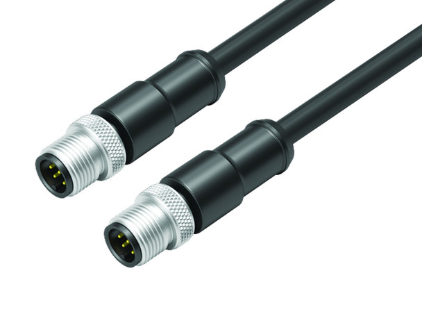 Binder 77-3529-3529-64708-0060 M12-A Connecting cable 2 male cable connectors, Contacts: 8, shielded, moulded on the cable, IP67, Ethernet CAT5e, TPE, black, 4 x 2 x AWG 24, 0.6 m | American Cable Assemblies