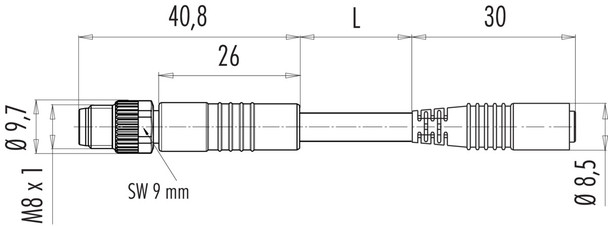 Binder 79-5060-10-03 Connecting Cables Connecting cable, Contacts: 3, unshielded, moulded on the cable, IP65, PUR, black, 3 x 0.25 mm², 1 m