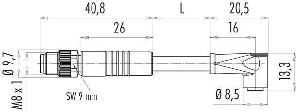 Binder 79-5063-10-04 Connecting Cables Connecting cable, Contacts: 4, unshielded, moulded on the cable, IP65, PUR, black, 4 x 0.25 mm², 1 m