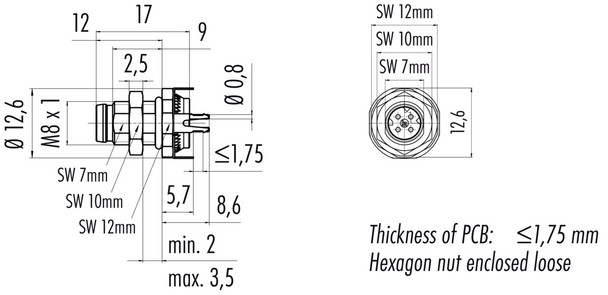 Binder 86-6321-1120-00404 M8-D Male panel mount connector, Contacts: 4, shieldable, THT, IP67