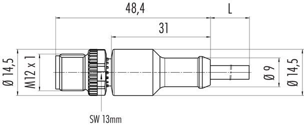 Binder 77-4429-0000-20003-0500 M12-B Male cable connector, Contacts: 3, unshielded, moulded on the cable, IP68, UL, PVC, grey, 3 x 0.34 mm², 5 m