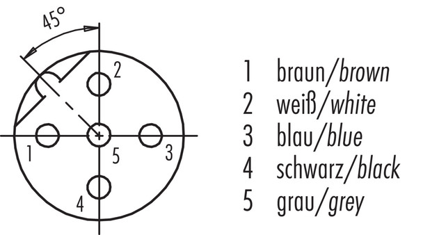 Binder 77-4434-0000-50005-1000 M12-B Female angled connector, Contacts: 5, unshielded, moulded on the cable, IP68, UL, PUR, black, 5 x 0.34 mm², 10 m