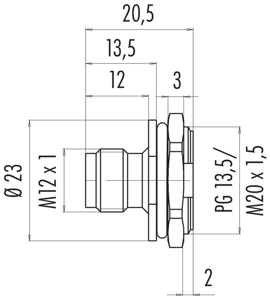Binder 86-4633-1002-00005 M12-B Male panel mount connector, Contacts: 5, unshielded, solder, IP67, UL, M20x1,5
