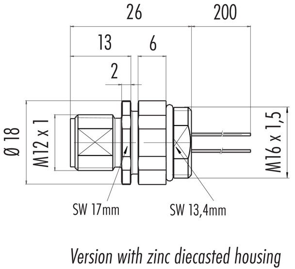 Binder 76-0833-0011-00104-0200 M12-B Male panel mount connector, Contacts: 4, unshielded, single wires, IP68, UL, M16x1,5