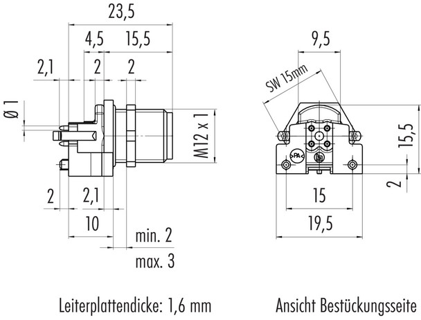 Binder 99-4445-458-05 M12-B Male panel mount connector, Contacts: 5, shieldable, THR, IP67, UL