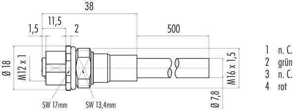 Binder 70-4434-246-04 M12-B Female panel mount connector, Contacts: 2, shielded, with cable assembled, IP68, M16x1,5, Profibus, PUR, violet, 1 x 2 x 0.25 mm², 0.5 m