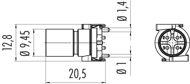 Binder 09-0443-601-04 M12-B Male receptacle, Contacts: 4, shieldable, SMT, IP67