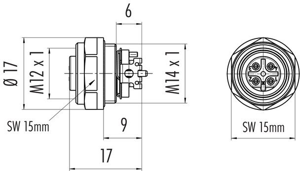 Binder 99-4432-401-04 M12-B Female panel mount connector, Contacts: 4, shieldable, SMT, IP67, for SMT