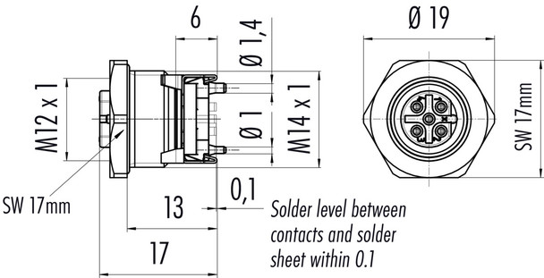 Binder 99-4442-402-05 M12-B Female panel mount connector, Contacts: 5, shieldable, SMT, IP67, for SMT