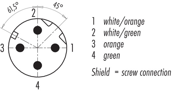 Binder 77-4527-0000-34704-1000 M12-D Male angled connector, Contacts: 4, shielded, moulded on the cable, IP67, Ethernet CAT5e, TPE, blue green, 2 x 2 x AWG 24, 10 m