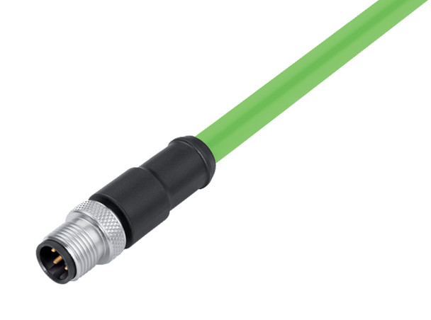 Binder 77-4529-0000-50704-0200 M12-D Male cable connector, Contacts: 4, shielded, moulded on the cable, IP67, UL, Profinet/Ethernet CAT5e, PUR, green, 4 x AWG 22, 2 m | American Cable Assemblies