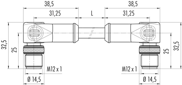 Binder 77-4527-4527-64704-0300 M12-D Connecting cable 2 male angled connector, Contacts: 4, shielded, moulded on the cable, IP67, Ethernet CAT5e, TPE, black, 2 x 2 x AWG 24, 3 m