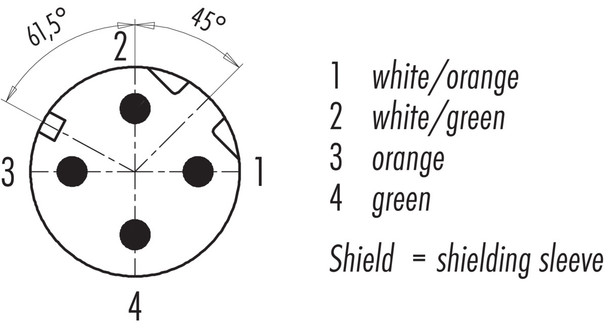 Binder 77-4529-0000-64704-0200 M12-D Male cable connector, Contacts: 4, shielded, moulded on the cable, IP67, UL, Ethernet CAT5e, TPE, black, 2 x 2 x AWG 24, 2 m