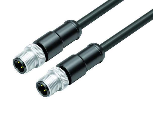 Binder 77-4529-4529-64704-0060 M12-D Connecting cable 2 male cable connectors, Contacts: 4, shielded, moulded on the cable, IP67, Ethernet CAT5e, TPE, black, 2 x 2 x AWG 24, 0.6 m | American Cable Assemblies